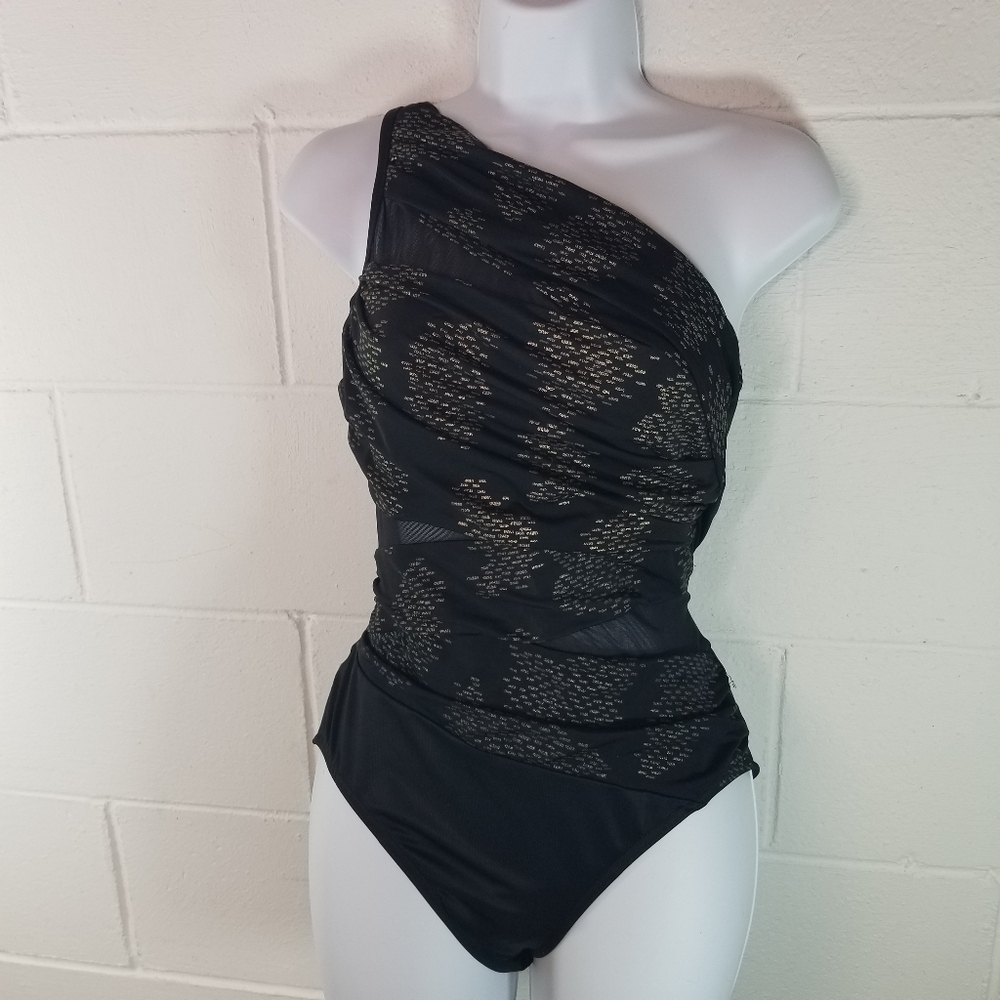 Miraclesuit Sari Not Sari Jena black gold one shoulder one piece swimsuit - Picture 3 of 10